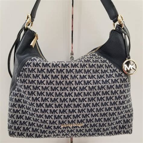 michael kors jacquard and leather trim handbag|Aria Large Signature Logo Jacquard Shoulder Bag .